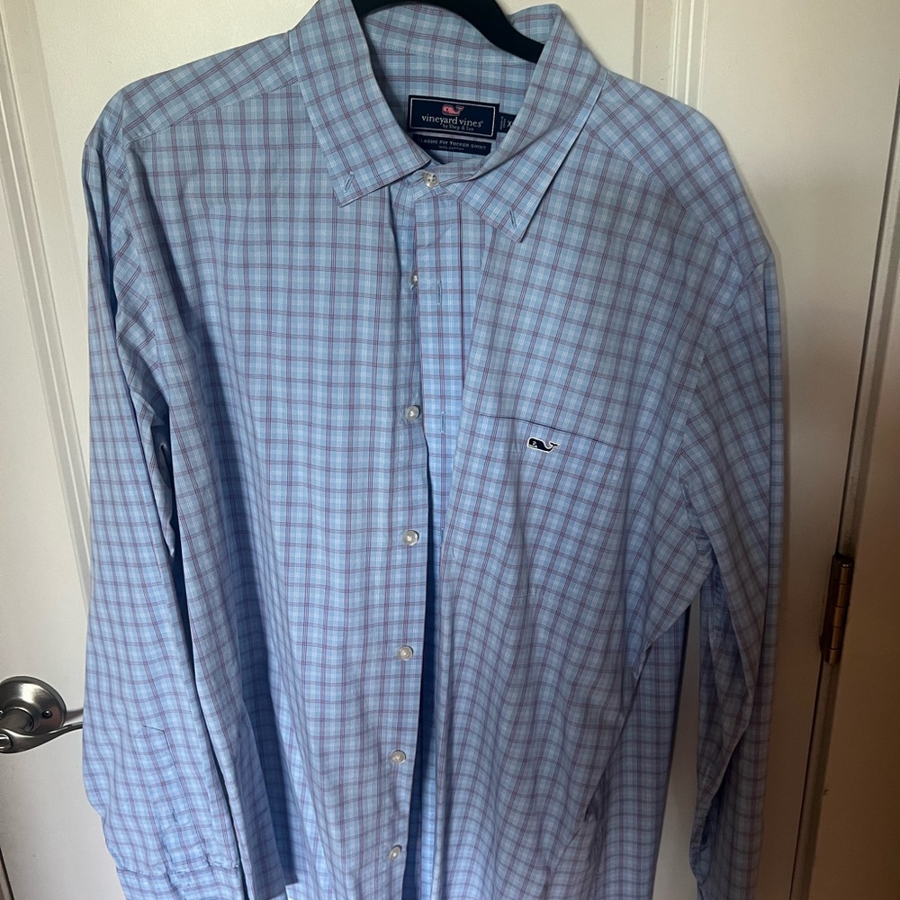 Vineyard Vines Men's Light Blue Plaid Shirt